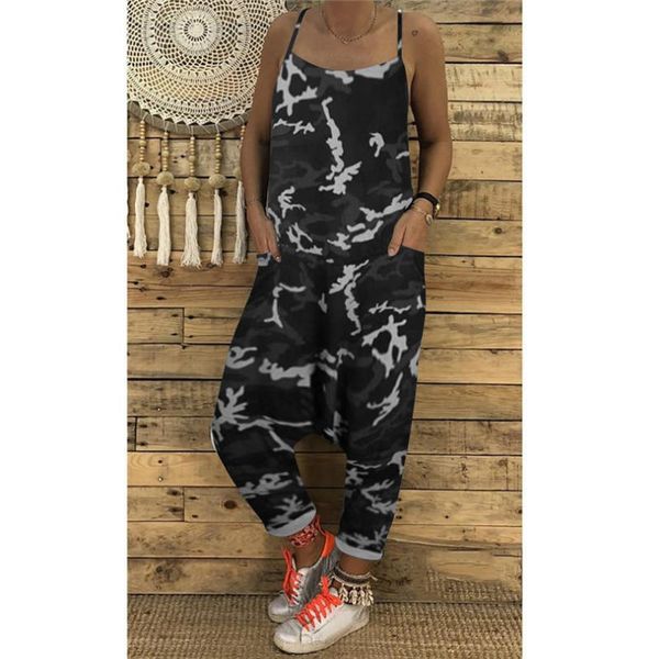 

women's jumpsuits & rompers fashion women summer casual print camouflage loose v-neck herem pants sport slacks playsuits #4f12, Black;white