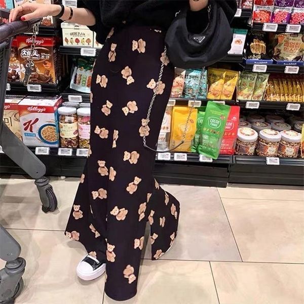 

fashion age reducing bear women skirt print side slit, thin high waisted fishtail bag hip female, Black