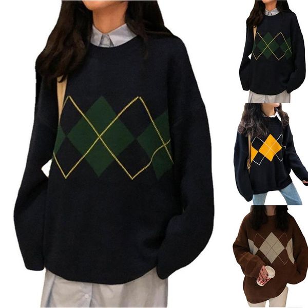 

women's sweaters womens geometric printed oversized sweater casual loose long sleeve pullover knitted jumper, White;black