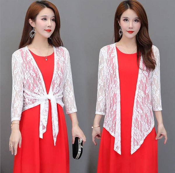 

lace shawl irregular jacket womens shirt summer short coat outer thin cardigan long sleeved sunscreen clothing wild, White