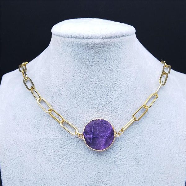 

pendant necklaces stainless steel purple chokers necklace women/men gold color small pendants jewelry collier femme ras du cou nd56s04, Silver