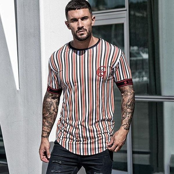 Promozione Casual Mens T-Shirt Stripe Estate Man Tshirt Fashion Tops Streetwear Maschio Tees Hip Hop Abbigliamento Abbigliamento Ragazzi T Shirt Commercio all'ingrosso