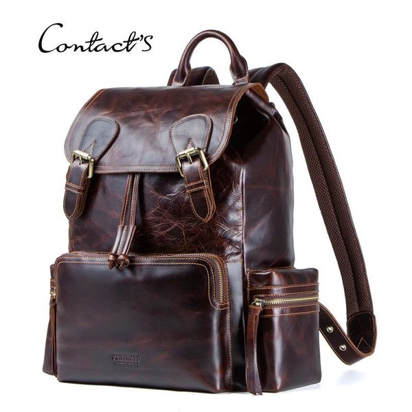 

backpack simple men genuine leather business bags for lapmale shool teenager boys