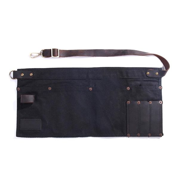 

aprons multi pocket apron for women real leather canvas half waitress teacher vendor utility server cosmetic black