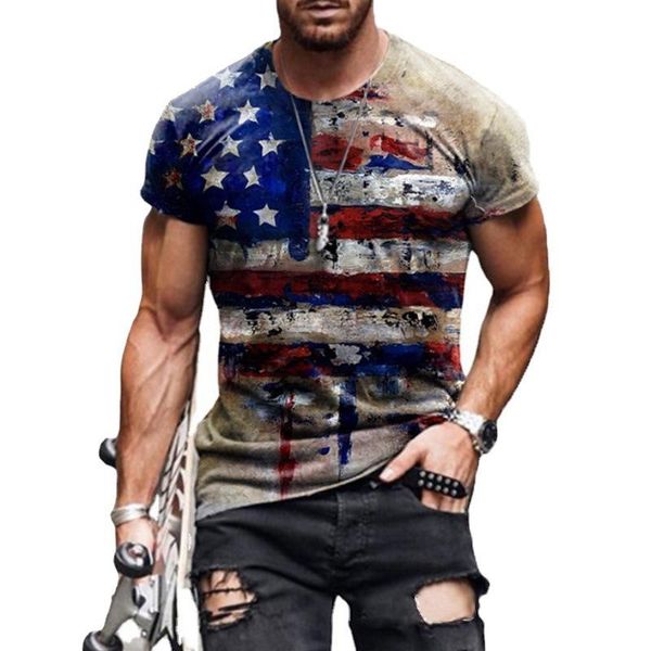 

men's t-shirts fashion o-neck oversized t-shirt summer short-sleeved 3d flag printed sports fitness shirt loose and breathable streetwe, White;black