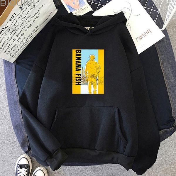 

men's hoodies & sweatshirts anime cartoon banana fish hoodie sweatshirt men / women pullovers hooded long sleeve streetwear harajuku ca, Black