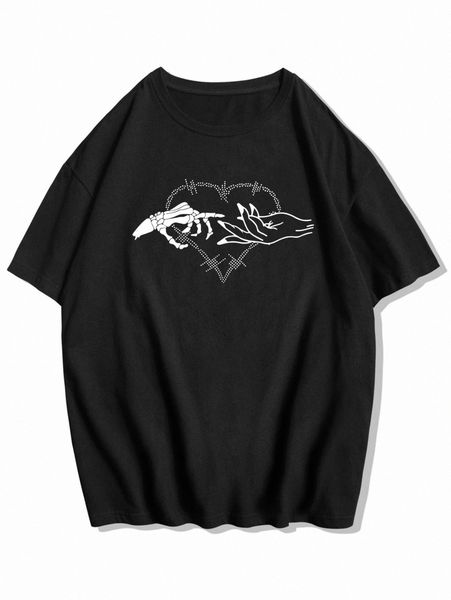 

romwe guys skeleton & heart graphic tee c0d9#, White;black