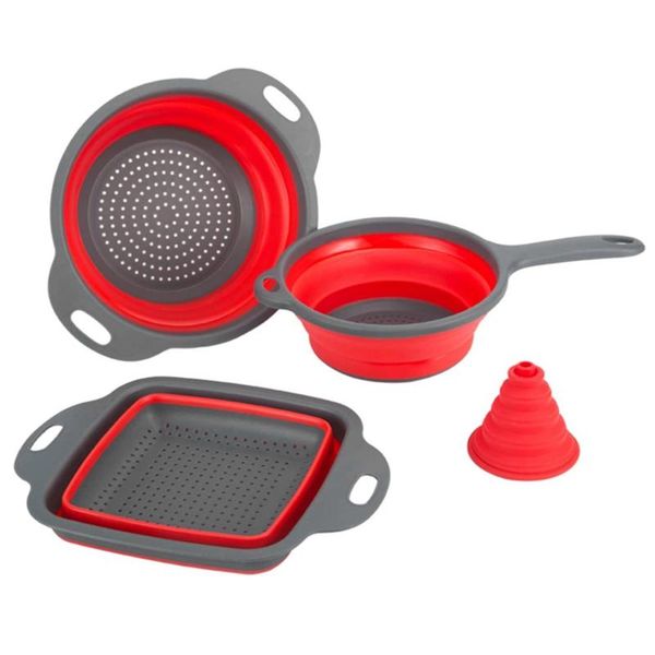

storage baskets round foldable colander filter, square filter with handle, (red,4pcs)