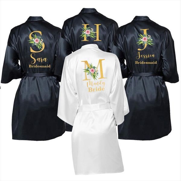 

custom text name robe party womens sleepwears bride bridesmaid eucalyptus leaves robes bachelorette maid of honour preparewear, Black;red
