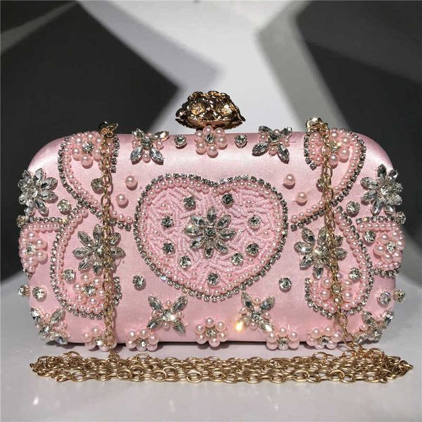 

hengmei hand holding dinner bag handmade pearl embroidery inlaid with diamond fashion slung craft women's bag