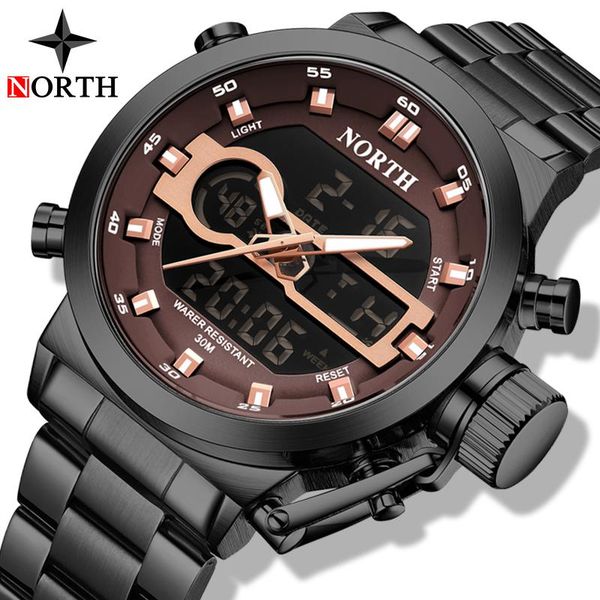 

wristwatches north watches for men sport quartz mens stainless steel chronograph miltary clock relogio masculino, Slivery;brown