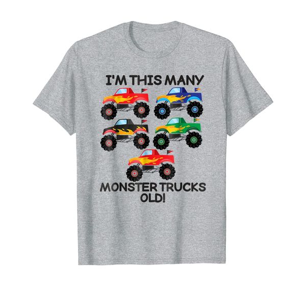 

i'm this many monster trucks old 5th birthday 5 bday boy tee, White;black