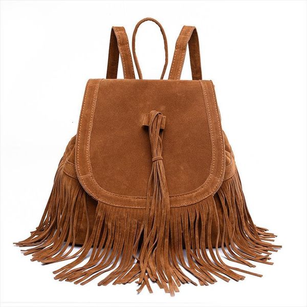 

fashion women tassel backpacks girls vintage suede shoulder school bags travel backbags womens backpack mochila feminina