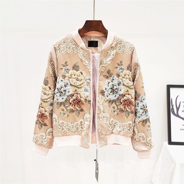 

jacket embroidery designer custom made outerwear jackets women vintage gold line jacquard beading luxury baseball jacket coats female, Black;brown