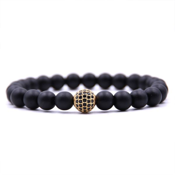 

70% off micro zircon natural stone bracelet 8mm volcanic 10mm ball string, Black