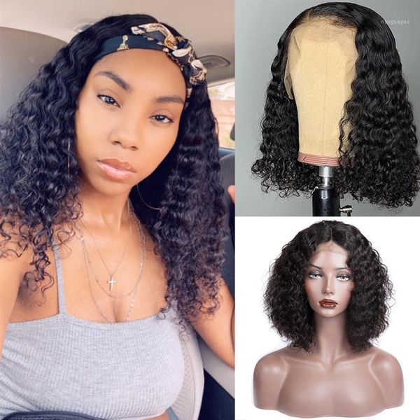 

curly bob wig short lace front human hair 13x4 360 frontal remy 150%1, Black;brown