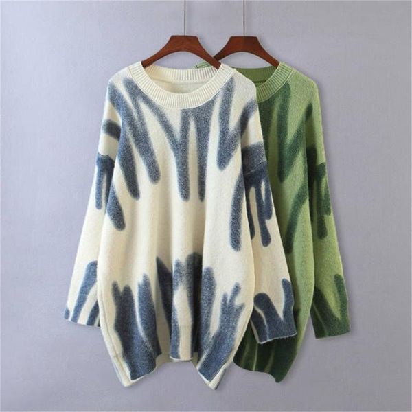 

women's sweaters autumn winter tie dye women knitted sweater oversized casual o neck long sleeve knitwear pullover streetwear fashion, White;black