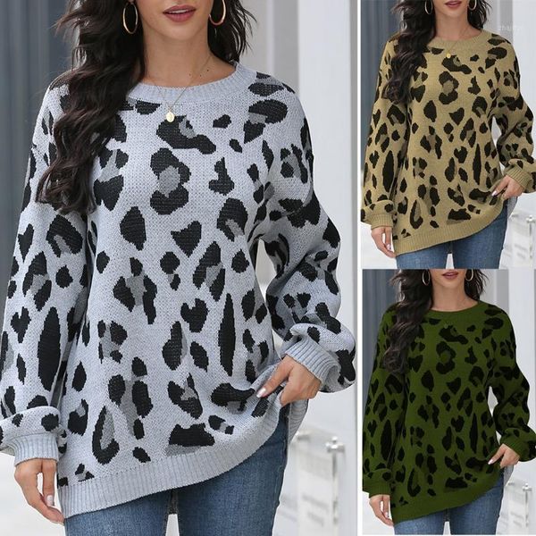 

women fashion round neck long sleeve sweaters knit casual loose leopard print ropa otoÃ±o mujer sweater for women's, White;black