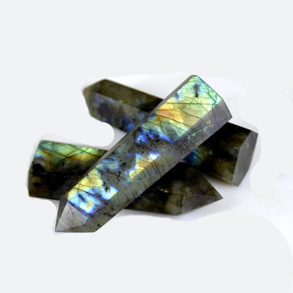 

decorative objects & figurines natural crystal labradorite hexagonal column point mineral ornament healing wand home decor diy gift decorati