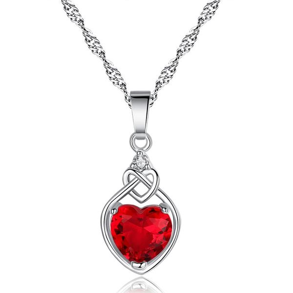 

pendant necklaces double heart shape hanging necklace setting cubic zirconia water wave chain silver color for women