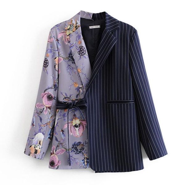 

[ewq] 2021 autumn sweet women jacket long sleeve ladies office coat asymmetric suit striped stitching blazer coats suits outwear women', White;black
