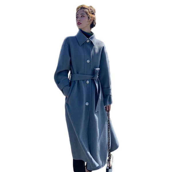 

women's wool & blends wsyore autumn and winter haze blue woolen coat women mid-long thick single-breasted cotton jacket female parkas n, Black