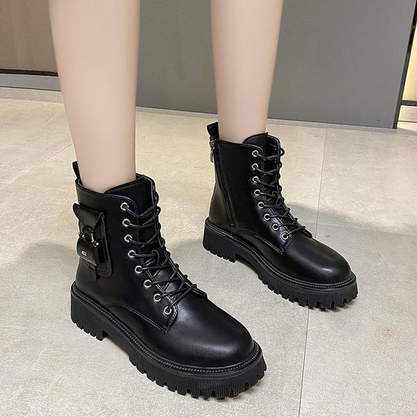 

boots shoes woman medium heel winter women's 2022 ankle for girls ladies 2021 sneakers autumn high heels, Black