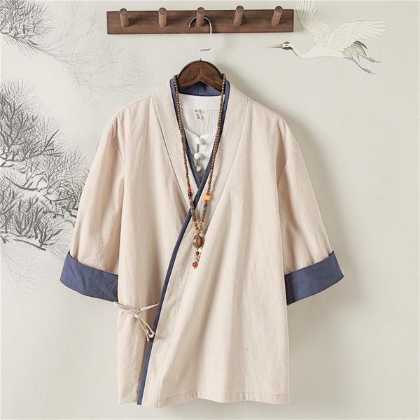 

ethnic clothing chinese style traditional men's retro shirt blouse casual kimonos yukata cheongsam cardigan samurai haori japane, Red