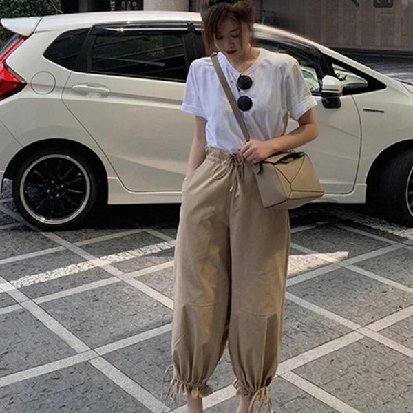 

hip hop streetwear women cargo pants mid waist pockets trousers female loose all match 2021 fashion harem women's & capris, Black;white