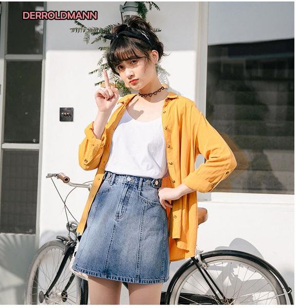 

skirts summer autumn high waist short skirt office lady jeans with pocket zipper comfortable soft denim adjusted button waistline women, Black