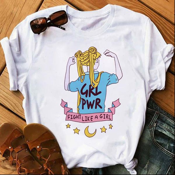 

funny women t shirts shirt harajuku clothes tshirt girl power cat anime cute female kawaii tees fashion, White