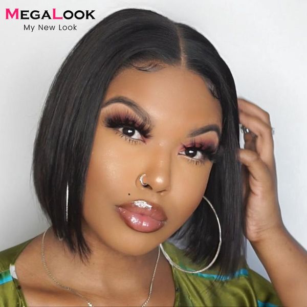 

lace wigs short straight bob wig front human hair for women pre plucked with baby t part remy brazilian frontal, Black;brown