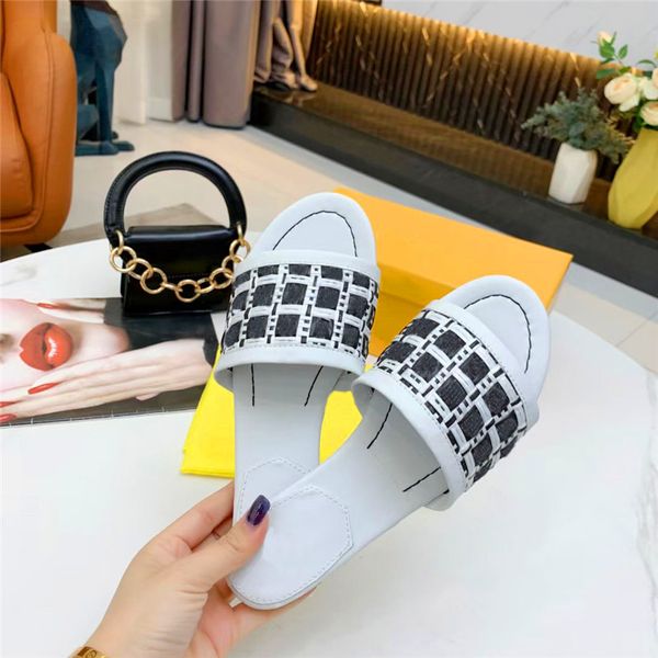 

braided interlace wide-band slides womens sandals designers slippers lady chunky high heels 9.5 mm brown and beige motif summer leather flat, Black