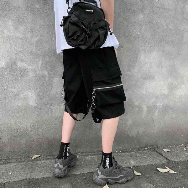 

men's shorts summer men hip hop cargo black multi pocket military bermuda male tactical short pants streetwear ebvh, White;black