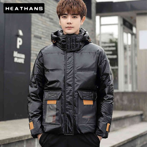 

-below 20 degre casual hoodie autumn winter men's white warm duck down et parka coat, Black