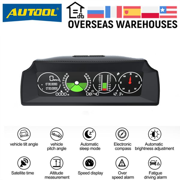 Autool X90 GPS Hız Yamacı Ölçer İnklinometre Araba HUD Otomotiv Eğim Pitch Açı İletki Latitude Boylam Akıllı Pusula