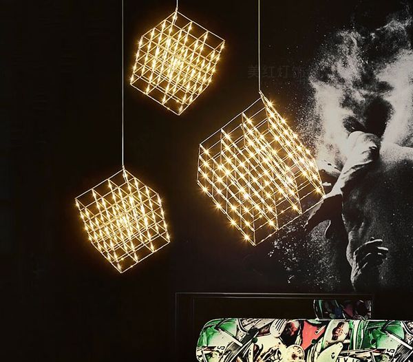 Postmoderne, kreative LED-Pendelleuchten aus Edelstahl, Norbic-Home-Deco-Restaurant, quadratischer Lichtwürfel