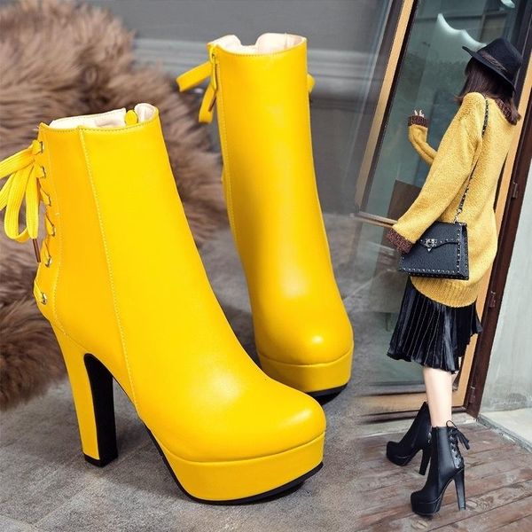 

dress shoes boots women's 2021 short thick heel high large, Black