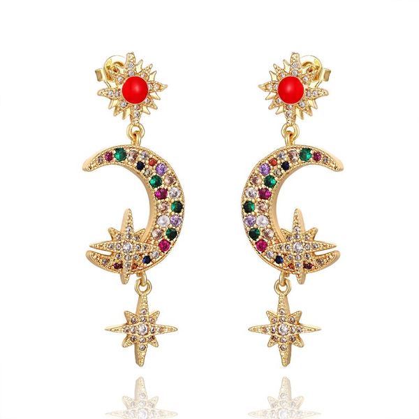 

stud european and american simple style star earrings with copper micro-inlaid cz color factory direct sales, Golden;silver