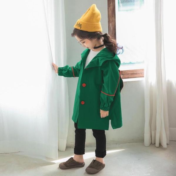 

coat baby girls 2021 spring autumn red and green hooded trench children back letter embroidery coats teens clothes ws381, Blue;gray