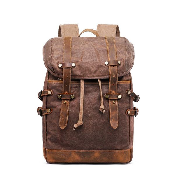 

backpack gzm men's retro oil wax canvas outdoor bags for mountaineering horse skin large capacity schoolbag