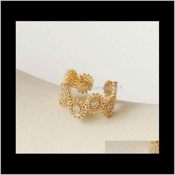 

jewelrybaroque retro brass open ring women golden daisy french elegant vintage fashion luxury rhinestone adjust finger jewelry wedding rings, Slivery;golden