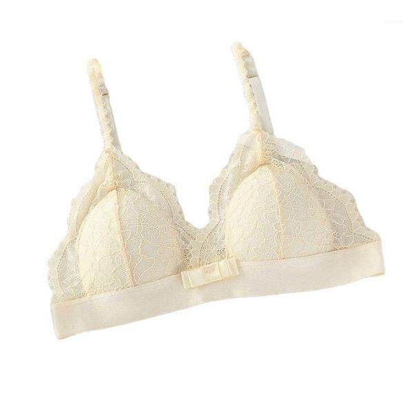 

bustiers & corsets french style women eyelash floral lace bra thin triangle cup bralette back closure v-neck bowknot underwear seamless, Black;white
