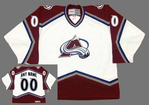 

colorado avalanche 2003 ccm vintage away 4 rob blake 19 joe sakic 21 peter forsberg 22 claude lemie goalie cut hockey jersey, Black;red