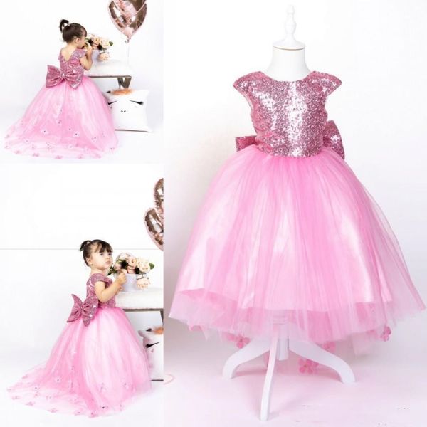 

sparkly pink sequined flower girl dresses for wedding a line beaded toddler pageant gowns tulle appliqued kids prom dress, White;blue