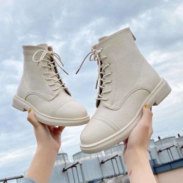 

boots mazefeng brand pu ankle round toe women's lace up platform shoes mujer motorcycle boot plus size 35-40, Black