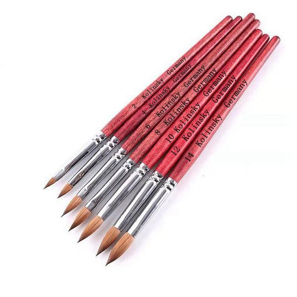 

nail brushes 1pc 100% kolinsky sable hair brush size 2/4/6/8/10/12/14 carving pen gel art tools acrylic powder drawing au-06, Yellow