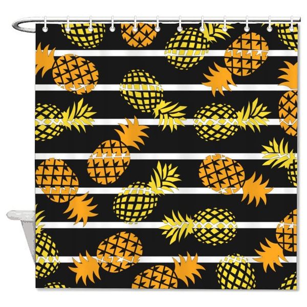 

line pattern pineapple yellow waterproof shower curtains for bathtub shower novelty fabric bathroom liner decorative polyester
