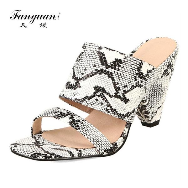 

fanyuan 2021 arrival women sandals pu high heels shoes hollow out summer unique party prom woman mules, Black