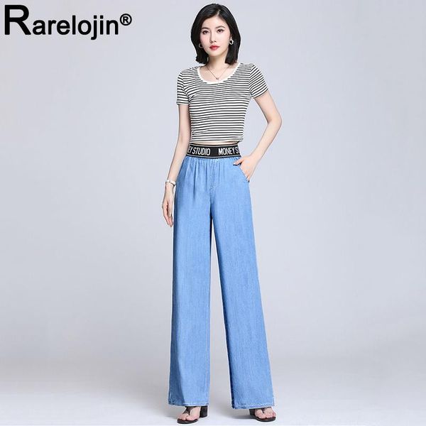 

women's pants & capris summer thin ice silk womens jeans fashion casual tide high waist plus size female tencel loose wide leg, Black;white